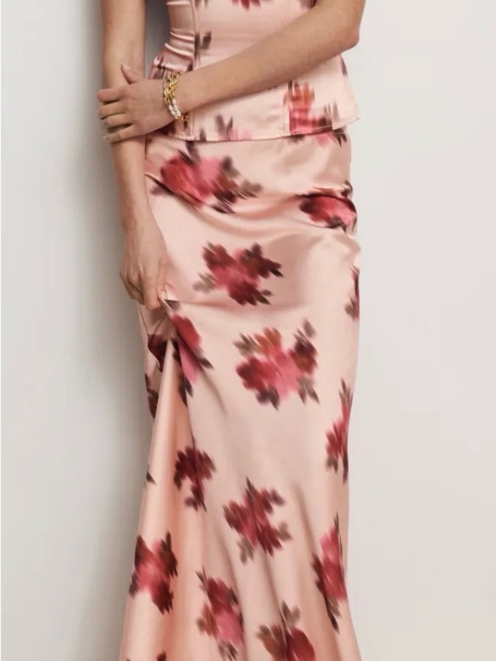 WeWoreWhat Blush Maxi Skirt and Top with Red Floral Print